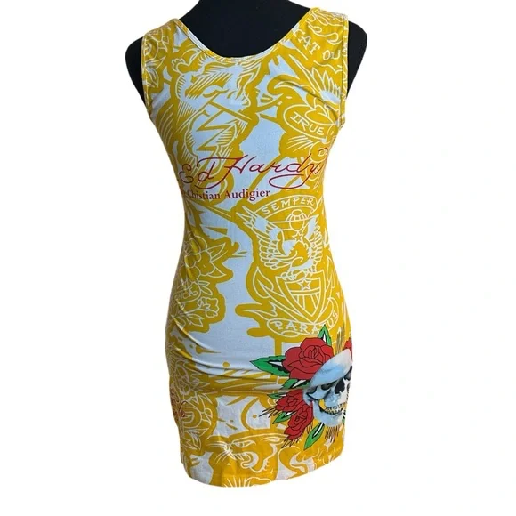 ⭐️SOLD⭐️ Y2K Tattoo Glam Avant Garde Ed Hardy Bodycon Avant Garde Archival Dress - Picture 8 of 13